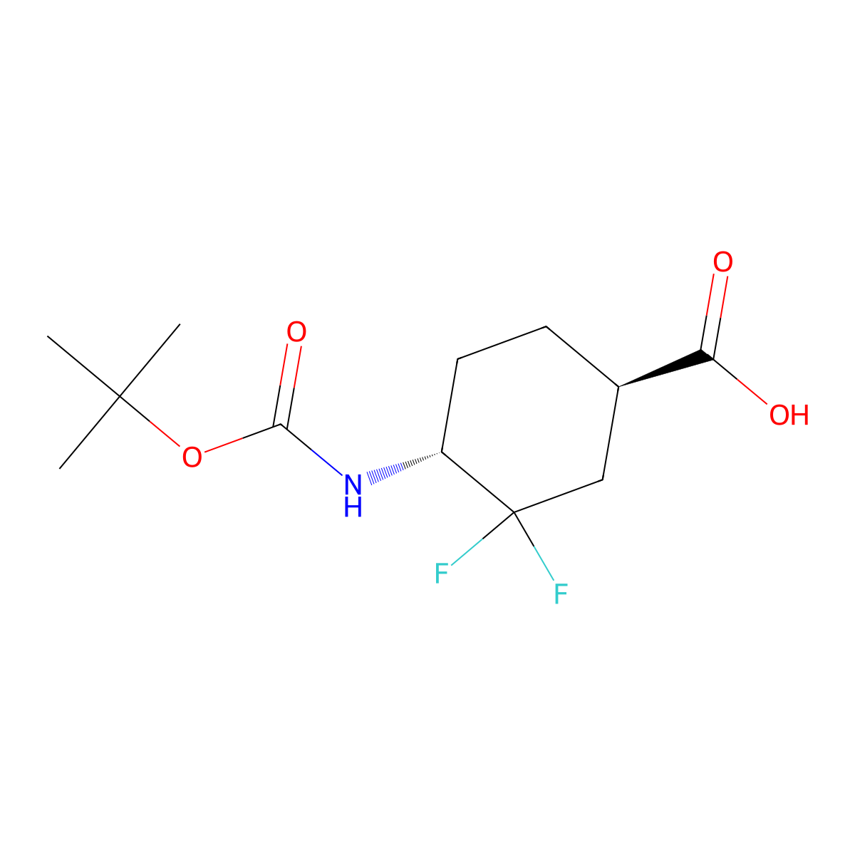 trans-4-((Tert-butoxycarbonyl)amino)-3,3-difluorocyclohexane-1-carboxylic acid molecular structure, CAS 2231664-20-1