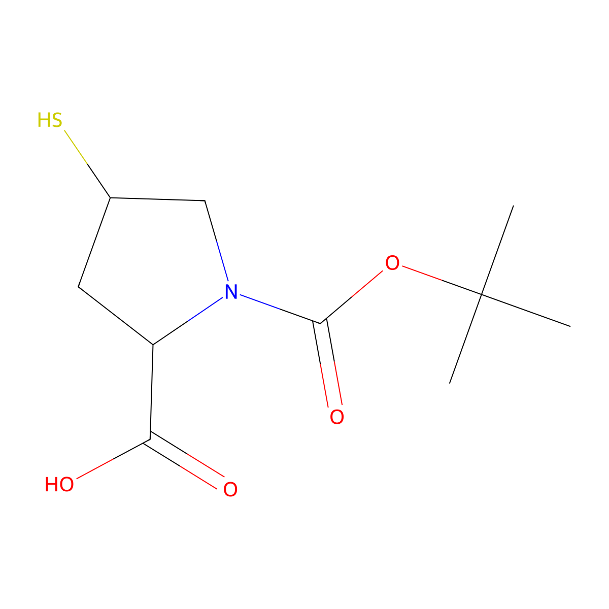 (2R,4S)-1-tert-butoxycarbonyl-4-sulfanyl-pyrrolidine-2-carboxylic acid molecular structure, CAS 2231664-43-8