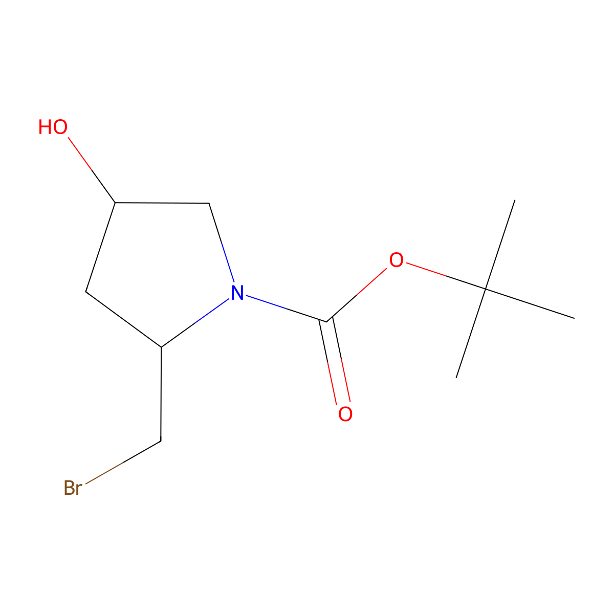 tert-butyl (2R,4S)-2-(bromomethyl)-4-hydroxypyrrolidine-1-carboxylate molecular structure, CAS 2231665-08-8