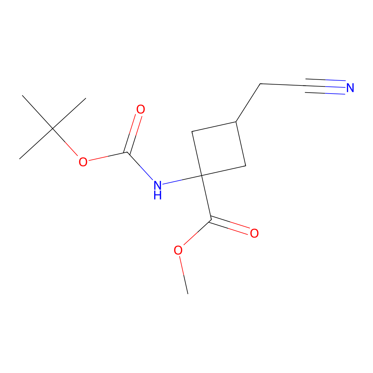 Methyl 1-((tert-butoxycarbonyl)amino)-3-(cyanomethyl)cyclobutane-1-carboxylate molecular structure, CAS 2231665-72-6