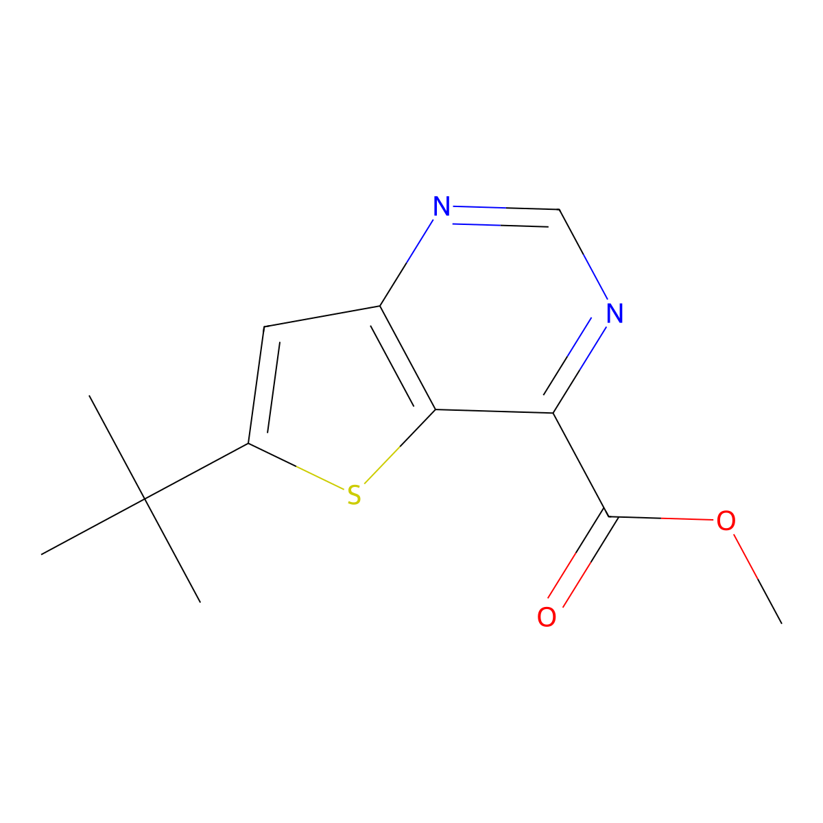Methyl 6-tert-butylthieno[3,2-d]pyrimidine-4-carboxylate molecular structure, CAS 2231673-05-3