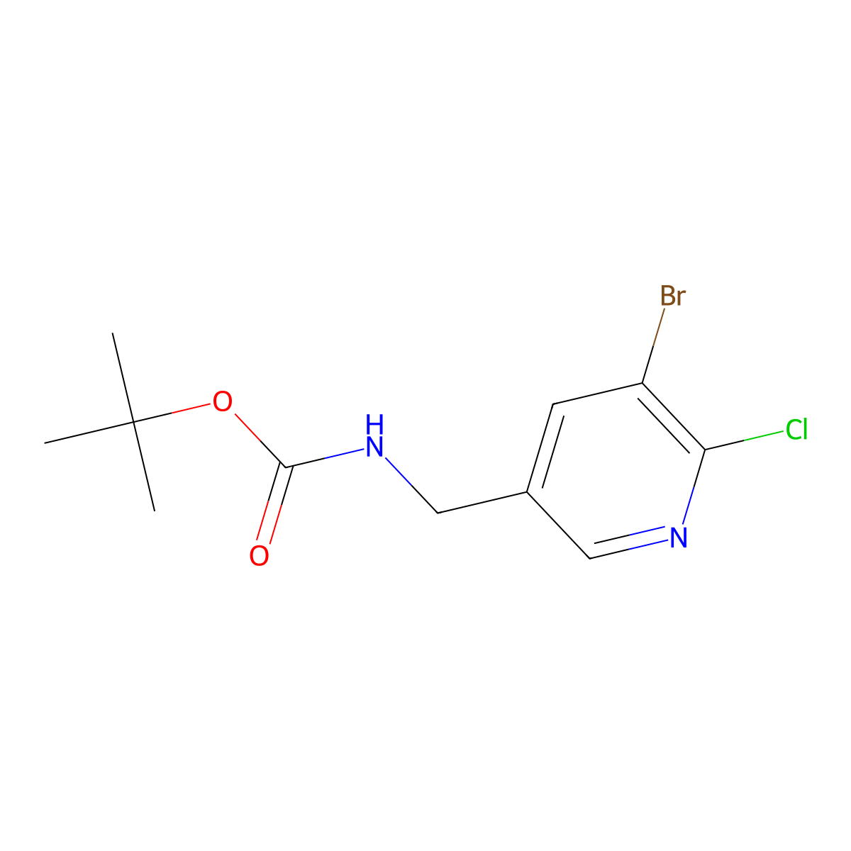 Tert-butyl ((5-bromo-6-chloropyridin-3-yl)methyl)carbamate molecular structure, CAS 2231673-63-3