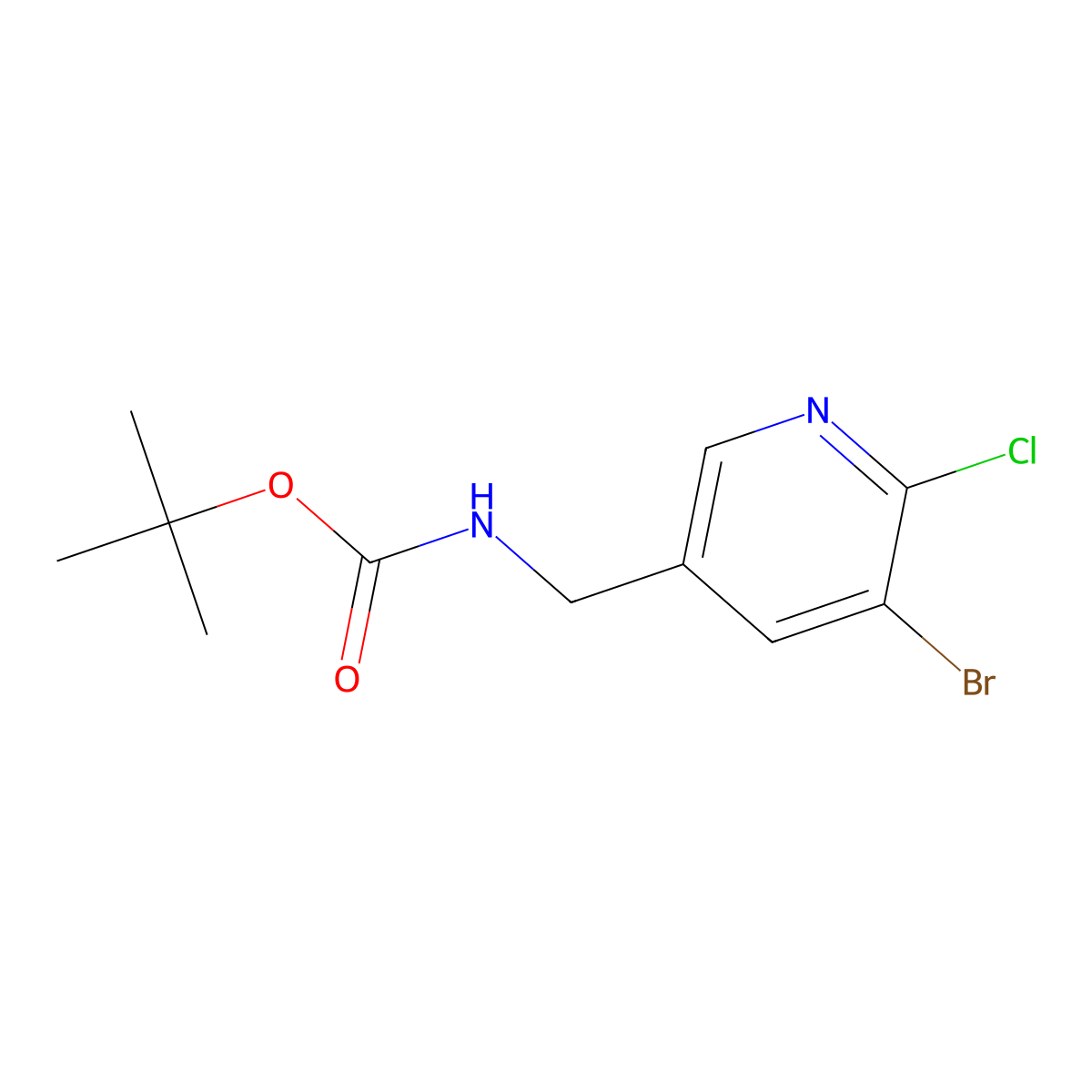 Tert-butyl ((5-bromo-6-chloropyridin-3-yl)methyl)carbamate molecular structure, CAS 2231673-63-3