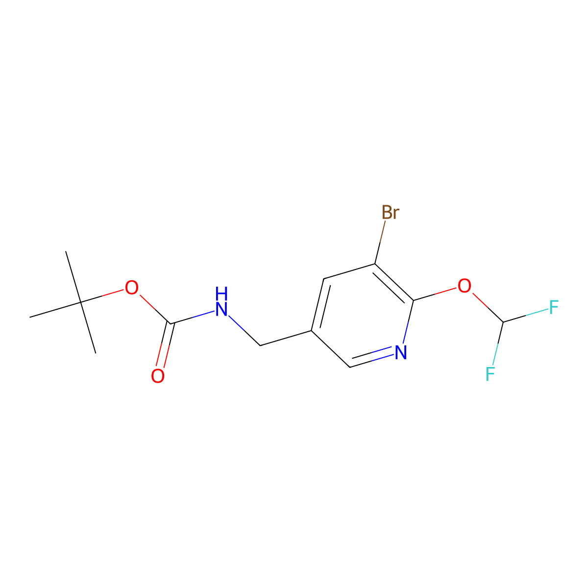 Tert-butyl ((5-bromo-6-(difluoromethoxy)pyridin-3-yl)methyl)carbamate molecular structure, CAS 2231674-30-7