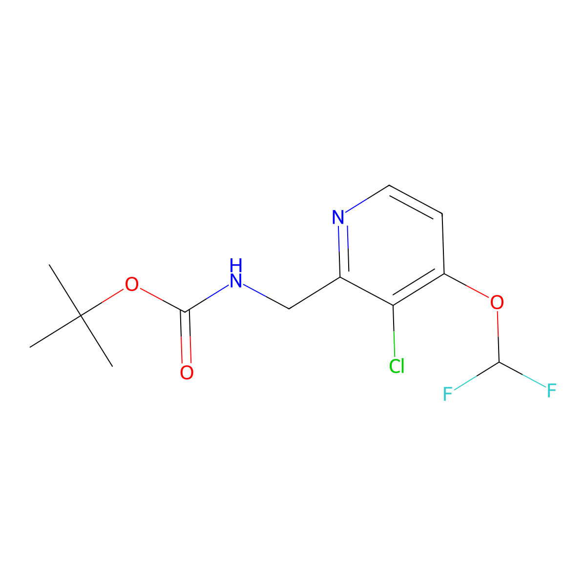 Tert-butyl ((3-chloro-4-(difluoromethoxy)pyridin-2-yl)methyl)carbamate molecular structure, CAS 2231676-55-2