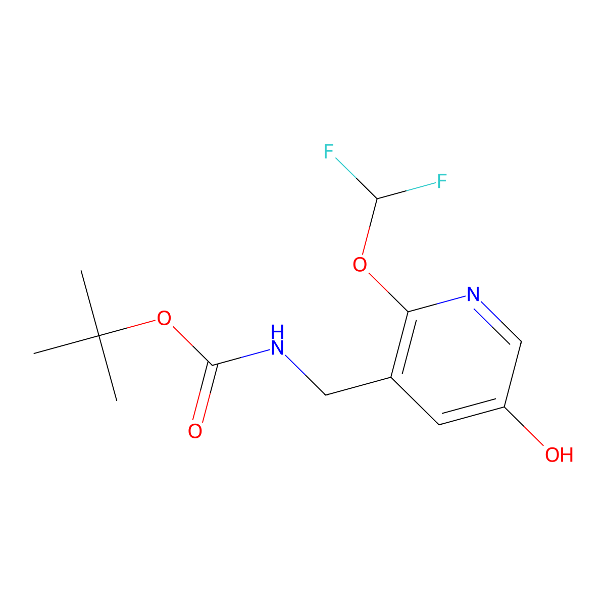 Tert-butyl ((2-(difluoromethoxy)-5-hydroxypyridin-3-yl)methyl)carbamate molecular structure, CAS 2231676-72-3