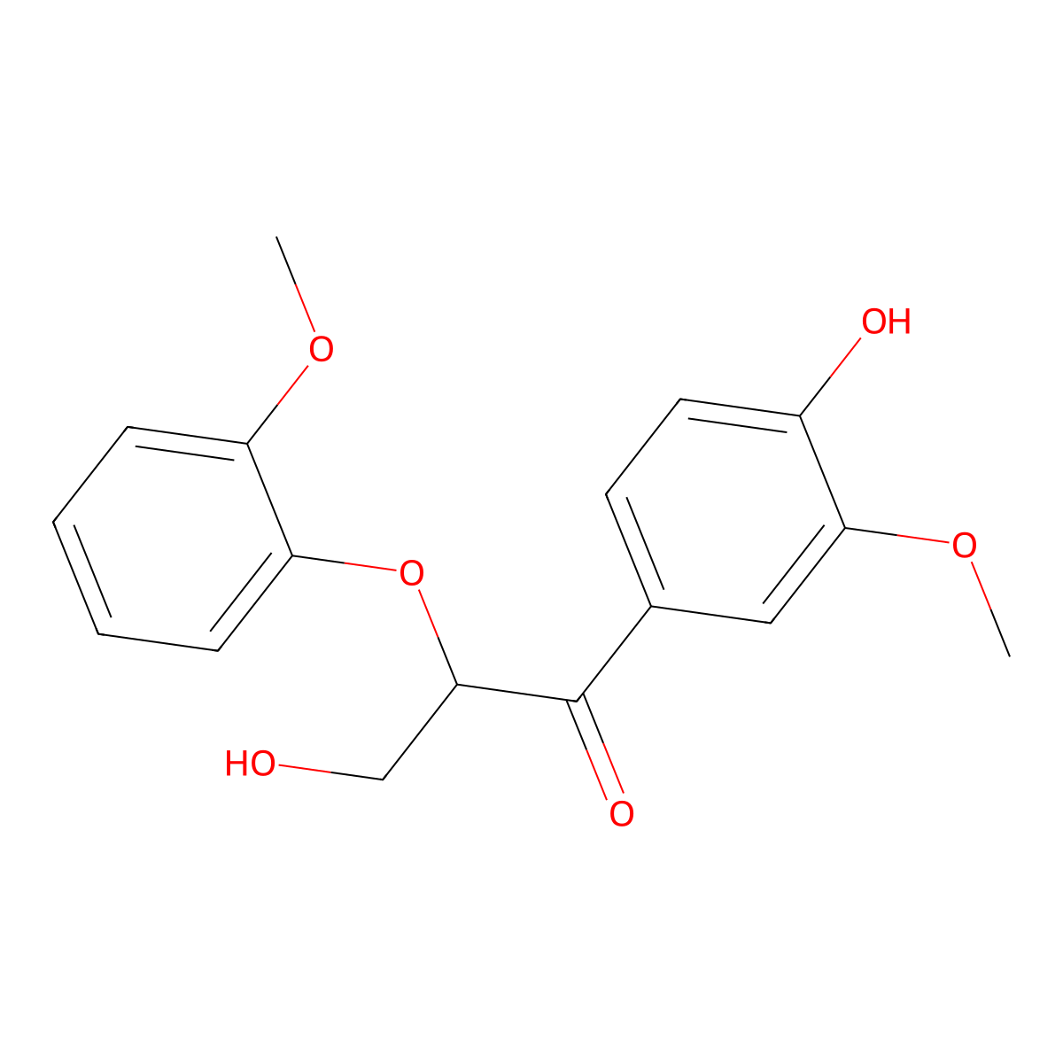 3-Hydroxy-1-(4-hydroxy-3-methoxyphenyl)-2-(2-methoxyphenoxy)propan-1-one molecular structure, CAS 22317-34-6