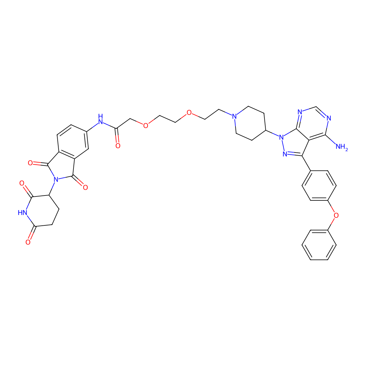 2-(2-(2-(4-(4-Amino-3-(4-phenoxyphenyl)-1H-pyrazolo[3,4-d]pyrimidin-1-yl)piperidin-1-yl)ethoxy)ethoxy)-N-(2-(2,6-dioxopiperidin-3-yl)-1,3-dioxoisoindolin-5-yl)acetamide molecular structure, CAS 2231744-29-7