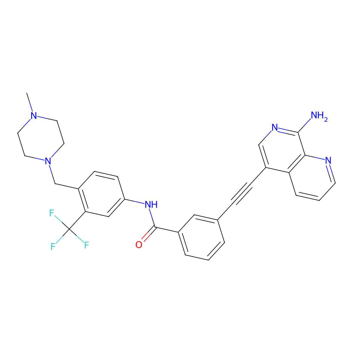 3-((8-amino-1,7-naphthyridin-5-yl)ethynyl)-N-(4-((4-methylpiperazin-1-yl)methyl)-3-(trifluoromethyl)phenyl)benzamide molecular structure, CAS 2231745-56-3