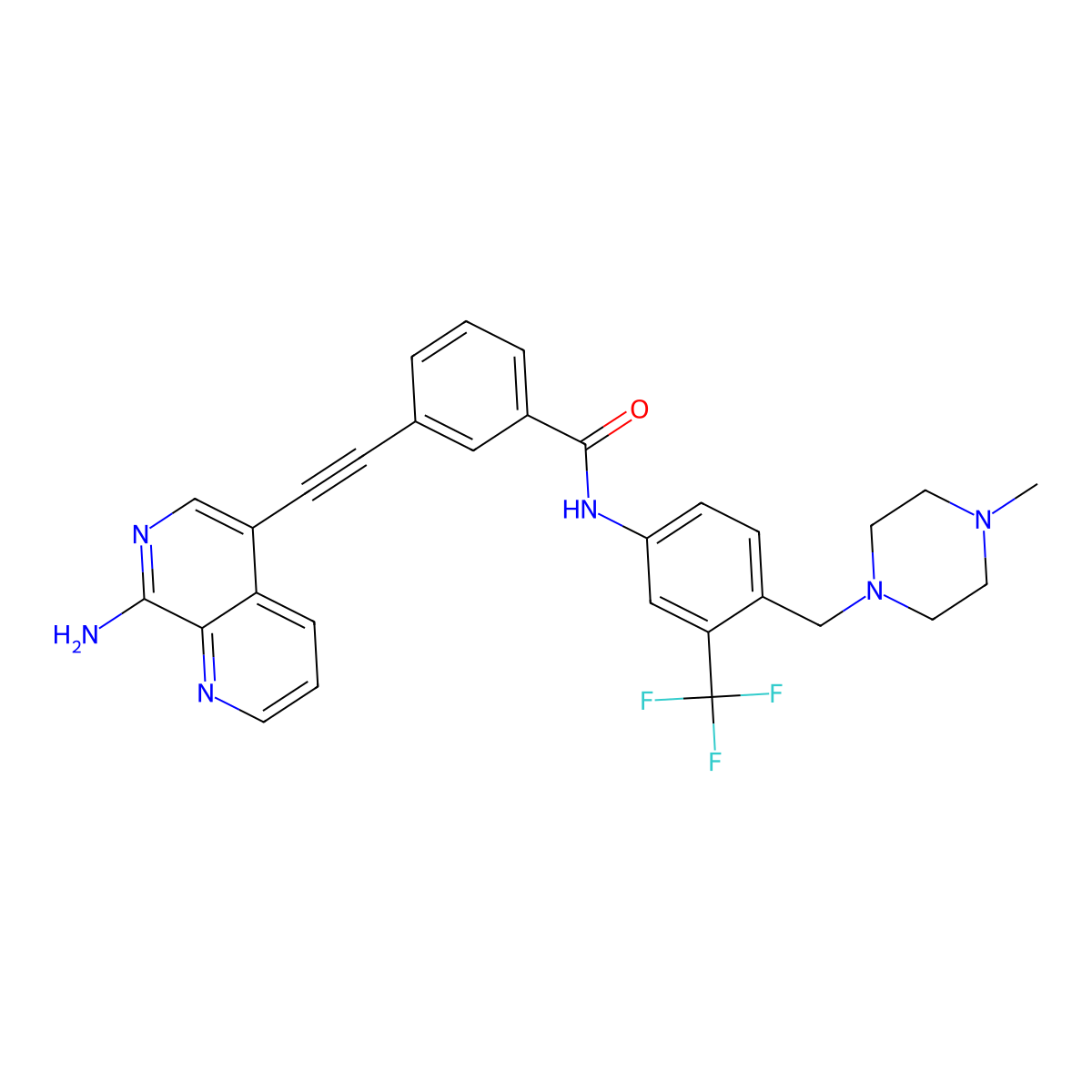 3-((8-amino-1,7-naphthyridin-5-yl)ethynyl)-N-(4-((4-methylpiperazin-1-yl)methyl)-3-(trifluoromethyl)phenyl)benzamide molecular structure, CAS 2231745-56-3