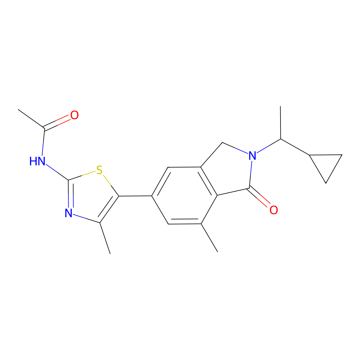(S)-N-(5-(2-(1-Cyclopropylethyl)-7-methyl-1-oxoisoindolin-5-yl)-4-methylthiazol-2-yl)acetamide molecular structure, CAS 2231760-33-9