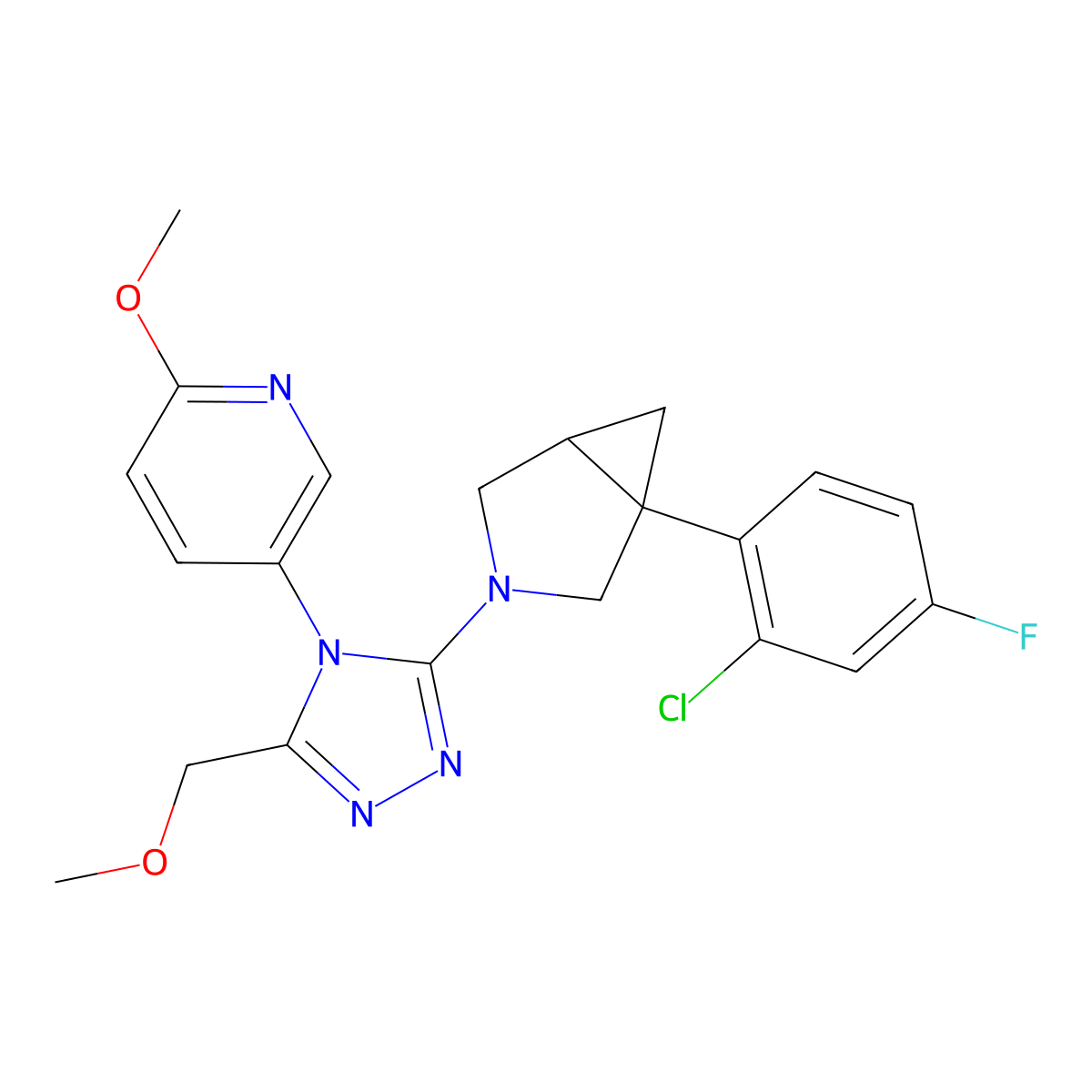 (1S,5R)-1-(2-chloro-4-fluorophenyl)-3-[5-(methoxymethyl)-4-(6-methoxy-3-pyridinyl)-1,2,4-triazol-3-yl]-3-azabicyclo[3.1.0]hexane molecular structure, CAS 2231770-73-1