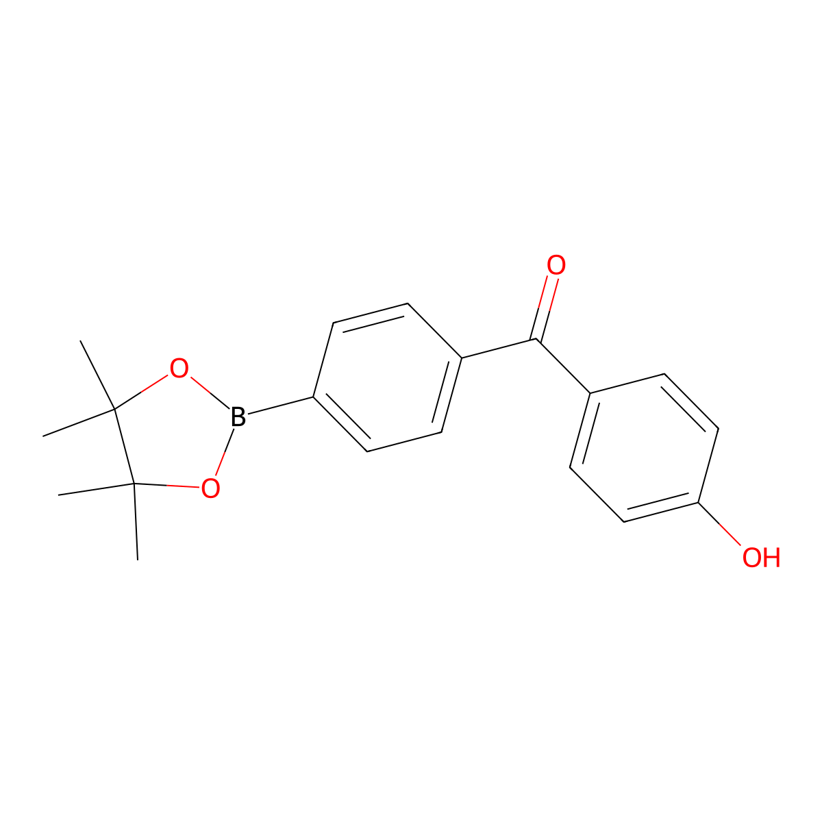 (4-Hydroxyphenyl)(4-(4,4,5,5-tetramethyl-1,3,2-dioxaborolan-2-YL)phenyl)methanone molecular structure, CAS 2231806-42-9