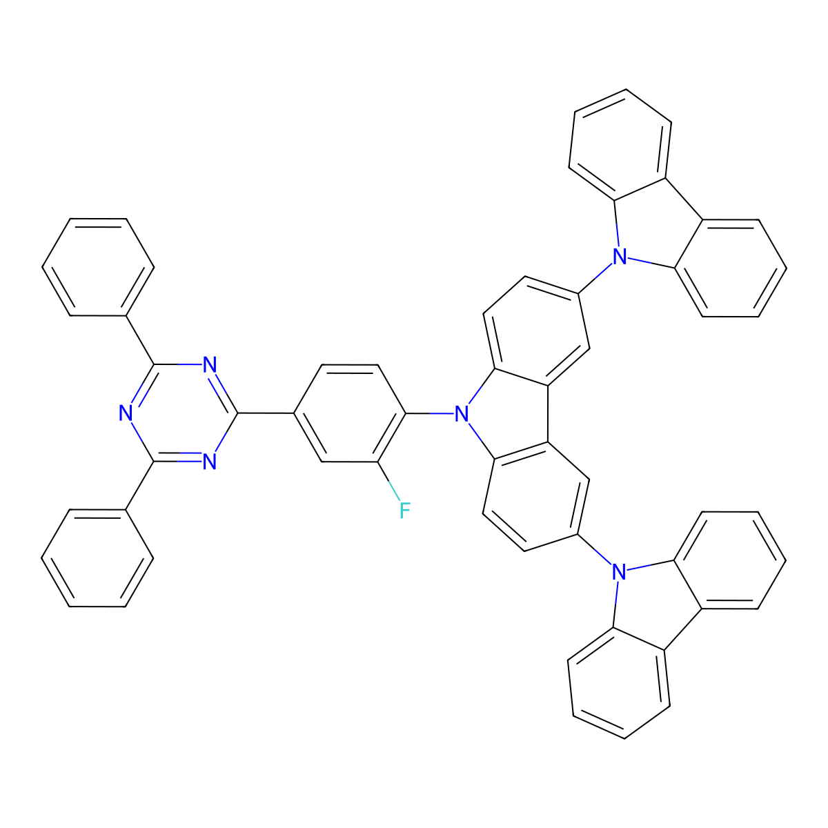 3,6-Di(carbazol-9-yl)-9-[4-(4,6-diphenyl-1,3,5-triazin-2-yl)-2-fluorophenyl]carbazole molecular structure, CAS 2232161-79-2
