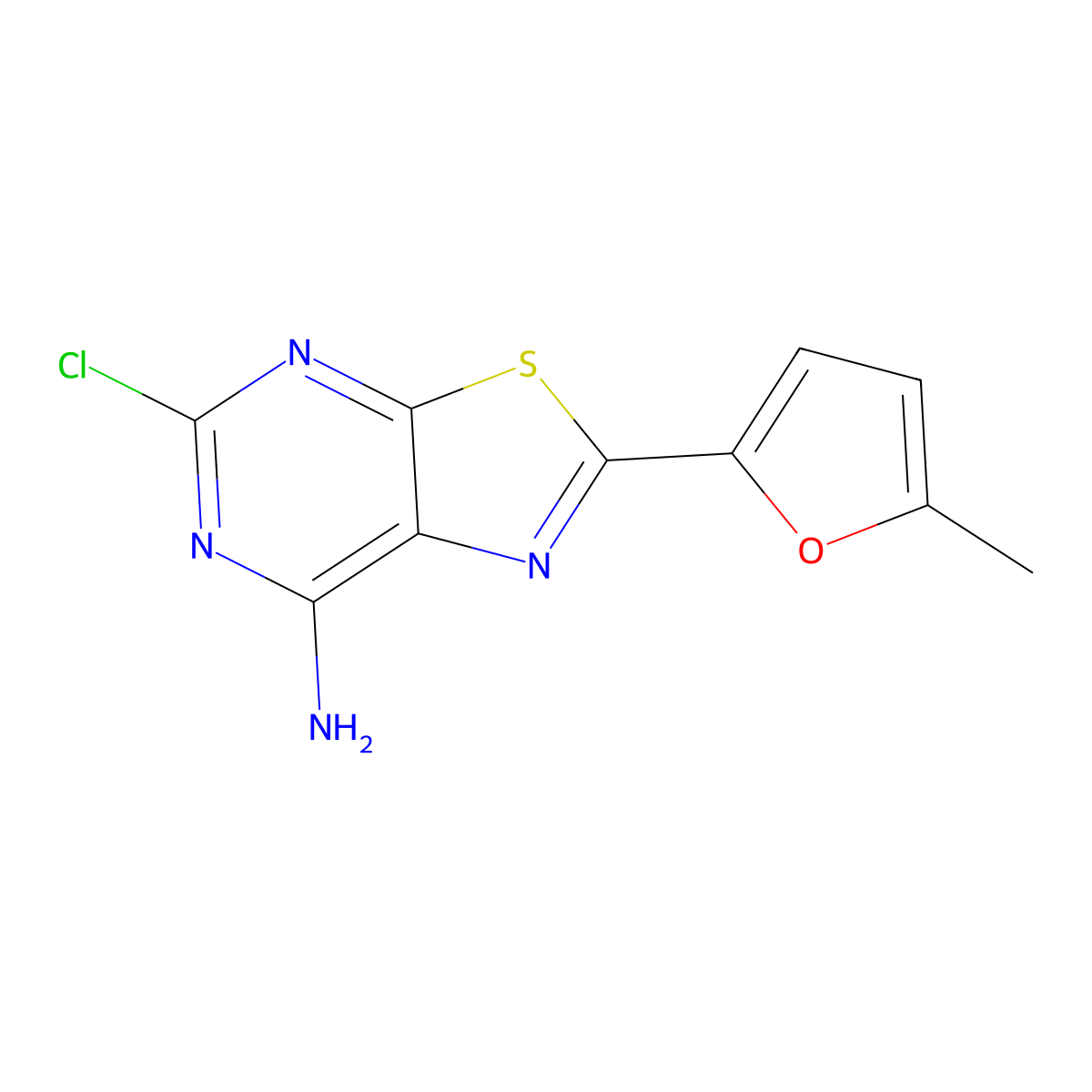 7-Amino-5-chloro-2-(5-methyl-2-furyl)thiazolo[5,4-d]pyrimidine molecular structure, CAS 2232172-56-2