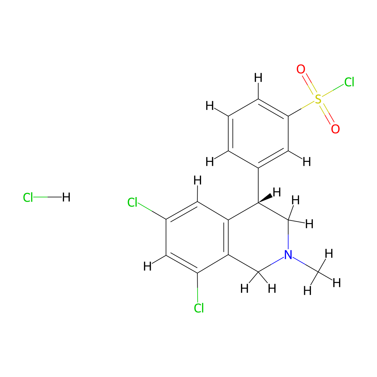 (S)-3-(6,8-dichloro-2-methyl-1,2,3,4-tetrahydroisoquinolin-4-yl)benzene-1-sulfonyl chloride hydrochloride molecular structure, CAS 2232225-67-9