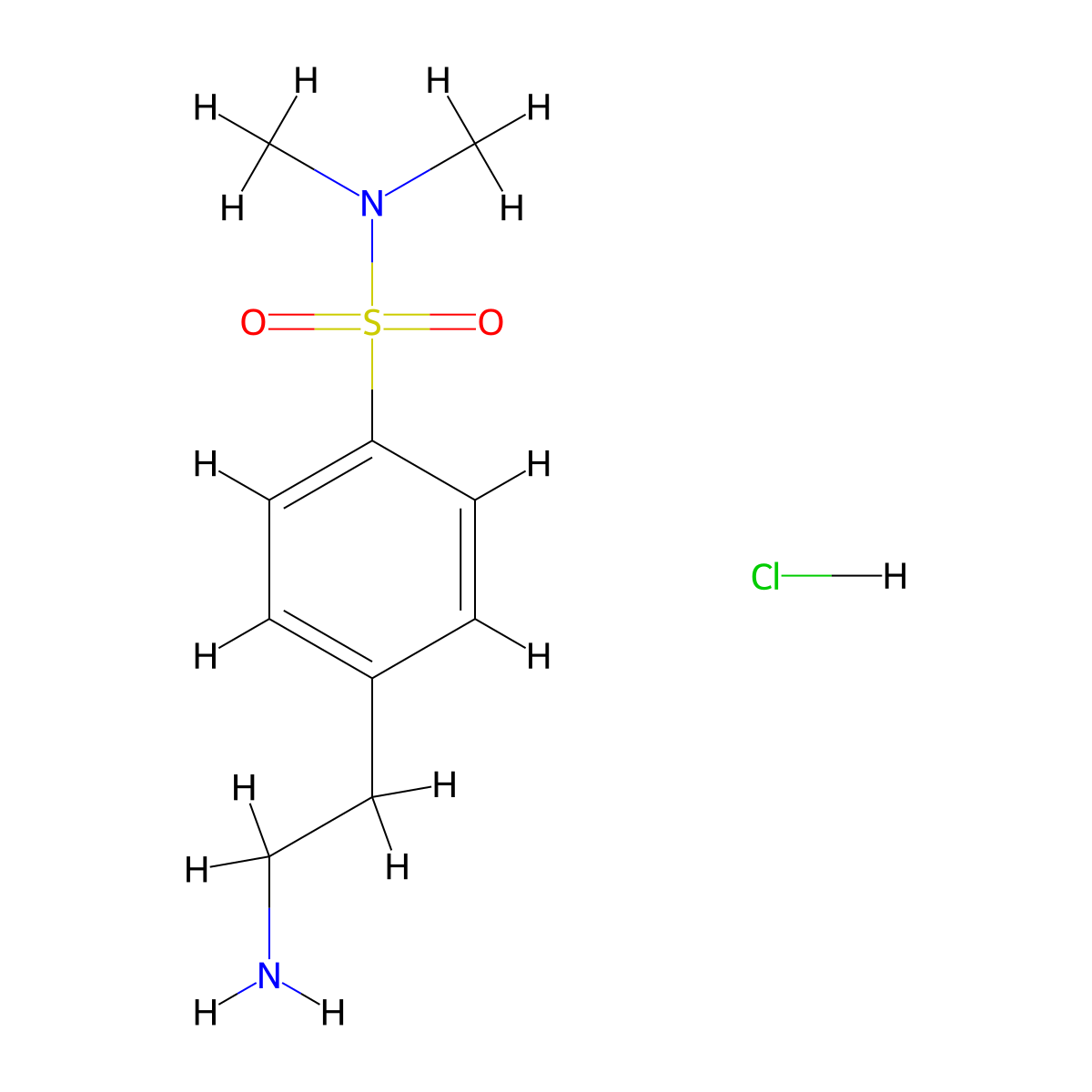 4-(2-aminoethyl)-N,N-dimethylbenzene-1-sulfonamide hydrochloride molecular structure, CAS 223253-89-2