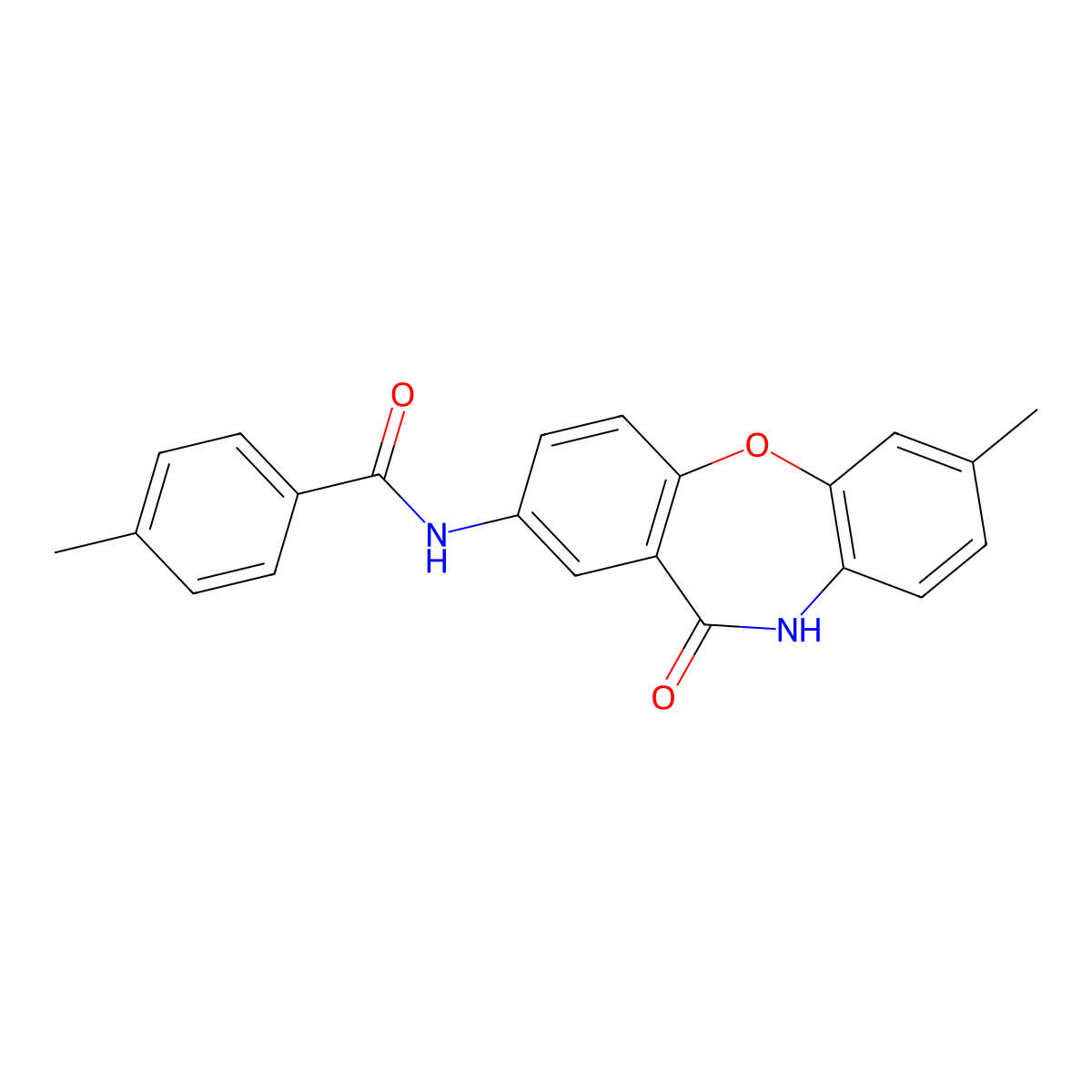 4-methyl-N-(2-methyl-6-oxo-5H-benzo[b][1,4]benzoxazepin-8-yl)benzamide molecular structure, CAS 223261-54-9