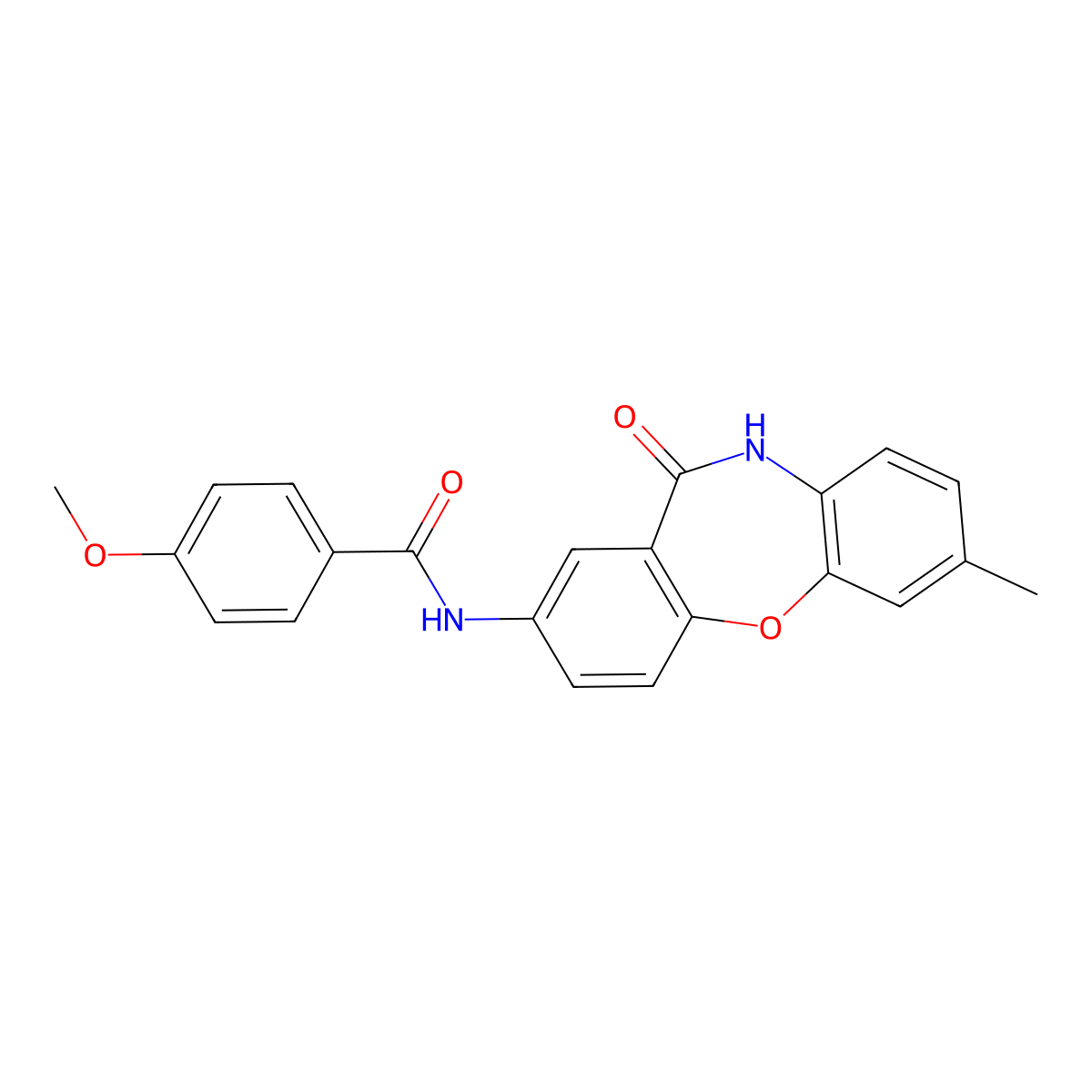 4-methoxy-N-(2-methyl-6-oxo-5H-benzo[b][1,4]benzoxazepin-8-yl)benzamide molecular structure, CAS 223261-55-0