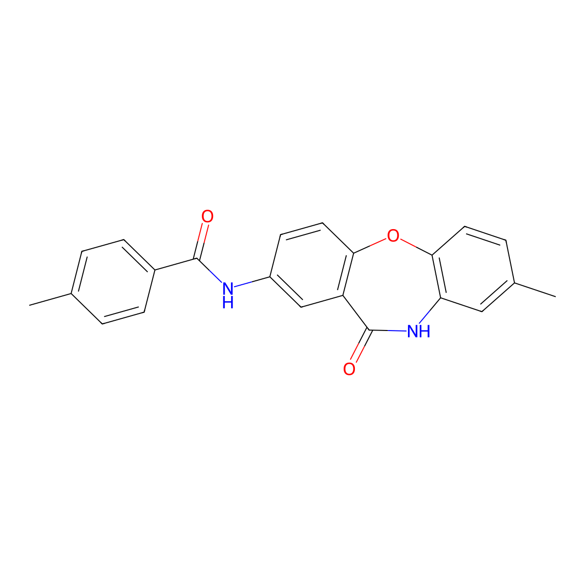 4-methyl-N-{6-methyl-10-oxo-2-oxa-9-azatricyclo[9.4.0.0^{3,8}]pentadeca-1(11),3(8),4,6,12,14-hexaen-13-yl}benzamide molecular structure, CAS 223261-58-3