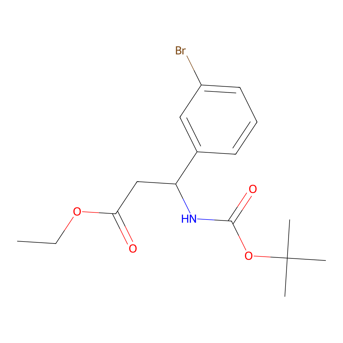 Ethyl 3-(3-bromophenyl)-3-[(tert-butoxycarbonyl)amino]propanoate molecular structure, CAS 2232877-41-5
