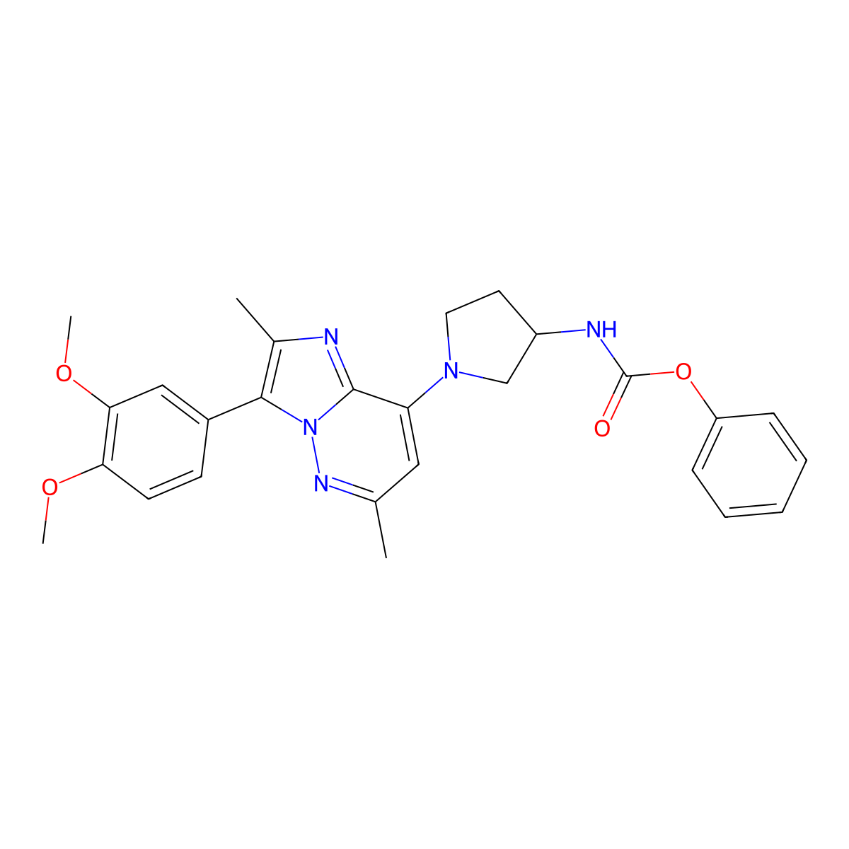 Phenyl (R)-(1-(3-(3,4-dimethoxyphenyl)-2,6-dimethylimidazo[1,2-b]pyridazin-8-yl)pyrrolidin-3-yl)carbamate molecular structure, CAS 2232878-43-0