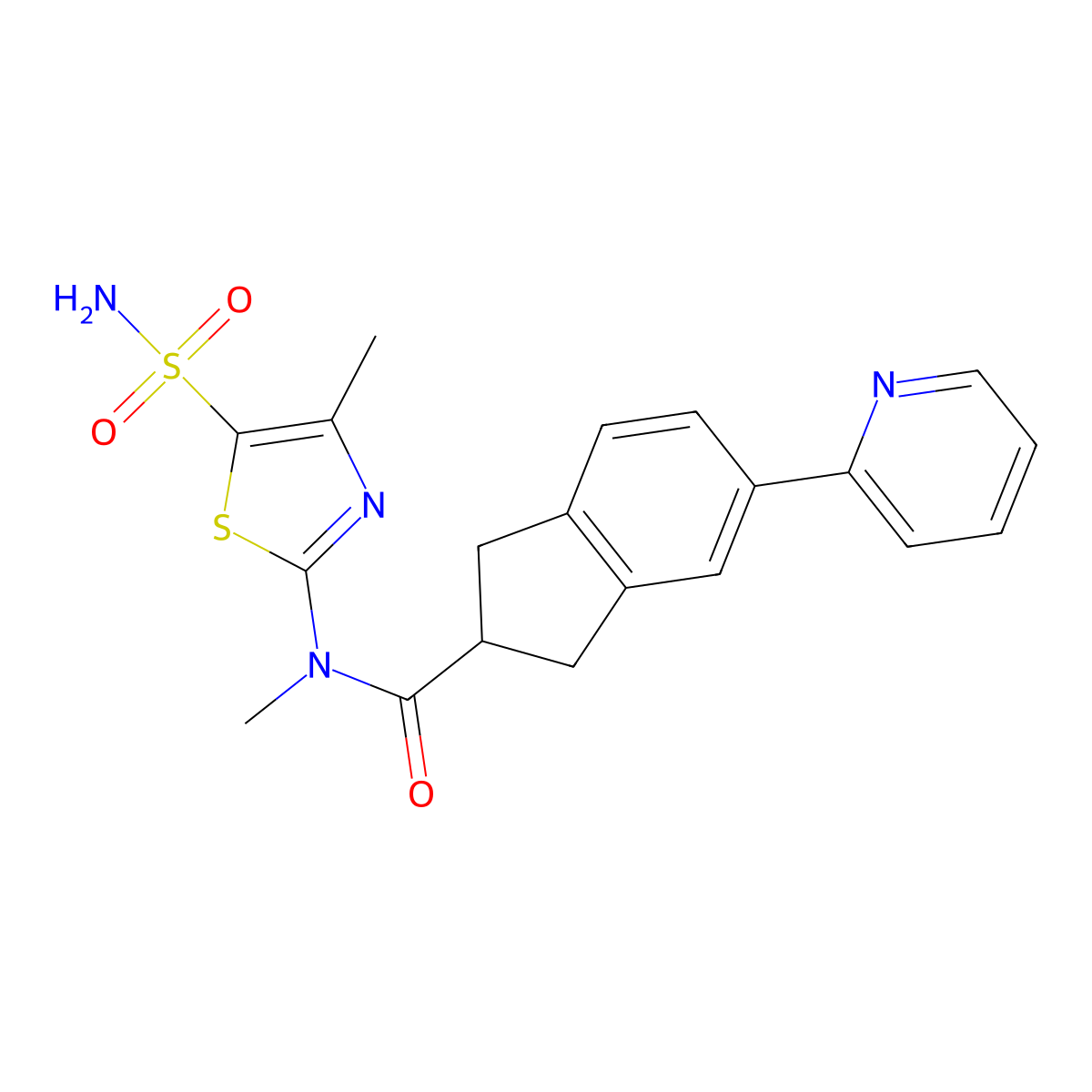 (2R)-N-methyl-N-(4-methyl-5-sulfamoyl-1,3-thiazol-2-yl)-5-pyridin-2-yl-2,3-dihydro-1H-indene-2-carboxamide molecular structure, CAS 2233566-79-3