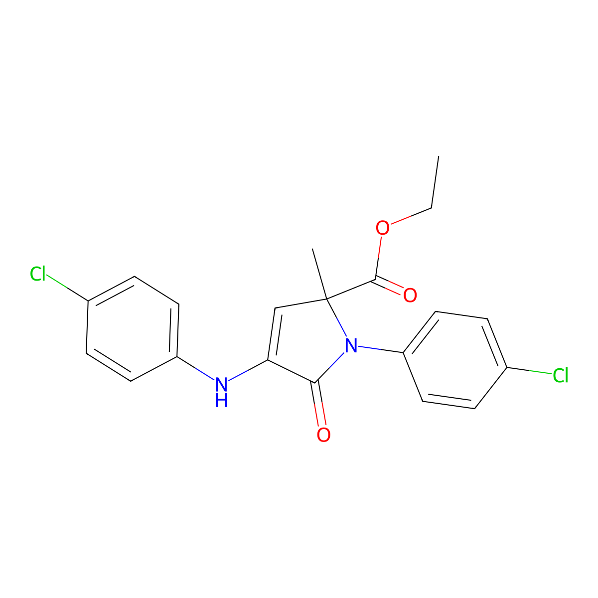 ethyl 1-(4-chlorophenyl)-4-((4-chlorophenyl)amino)-2-methyl-5-oxo-2,5-dihydro-1H-pyrrole-2-carboxylate molecular structure, CAS 223392-77-6