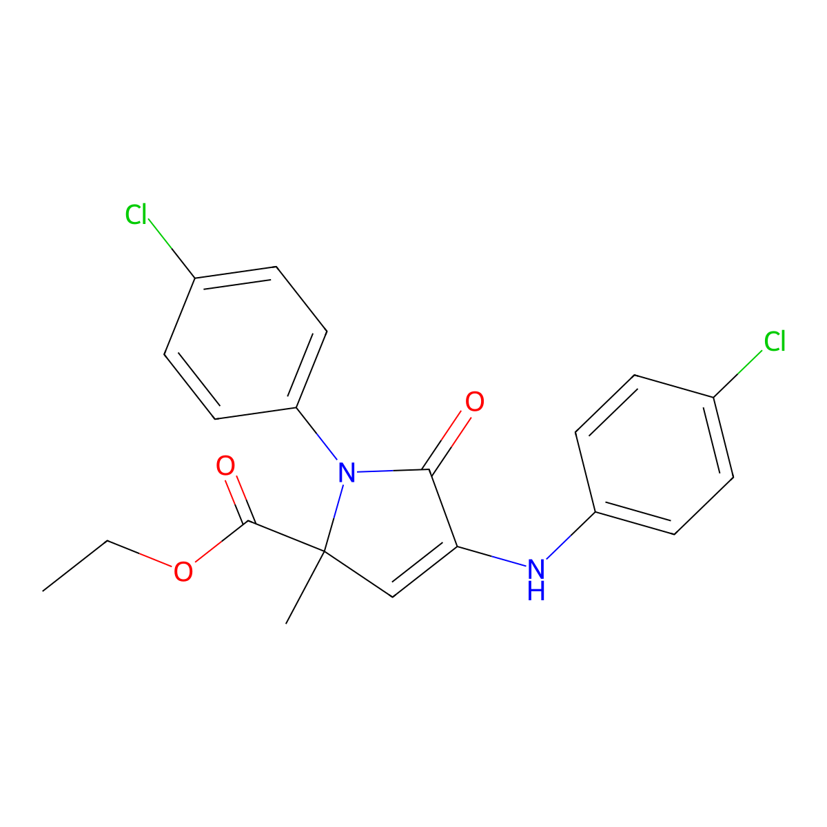 ethyl 1-(4-chlorophenyl)-4-((4-chlorophenyl)amino)-2-methyl-5-oxo-2,5-dihydro-1H-pyrrole-2-carboxylate molecular structure, CAS 223392-77-6