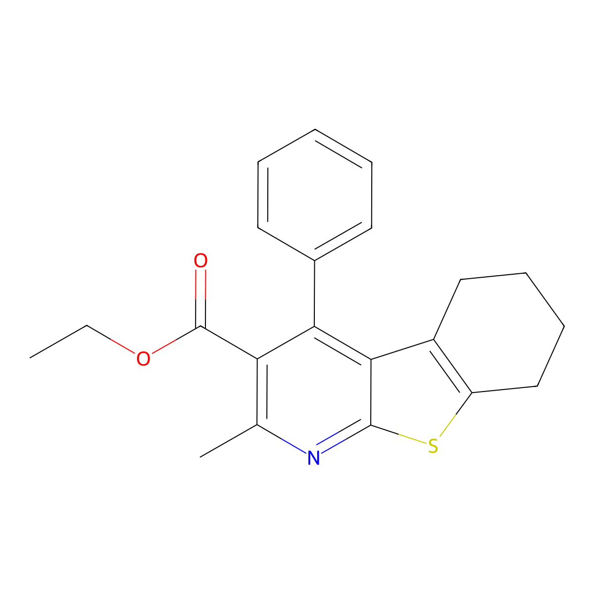 Ethyl 2-methyl-4-phenyl-5,6,7,8-tetrahydro[1]benzothieno[2,3-b]pyridine-3-carboxylate molecular structure, CAS 223423-36-7