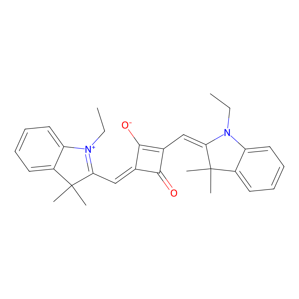 (4Z)-4-[(1-ethyl-3,3-dimethylindol-1-ium-2-yl)methylidene]-2-[(Z)-(1-ethyl-3,3-dimethylindol-2-ylidene)methyl]-3-oxocyclobuten-1-olate molecular structure, CAS 2234271-14-6