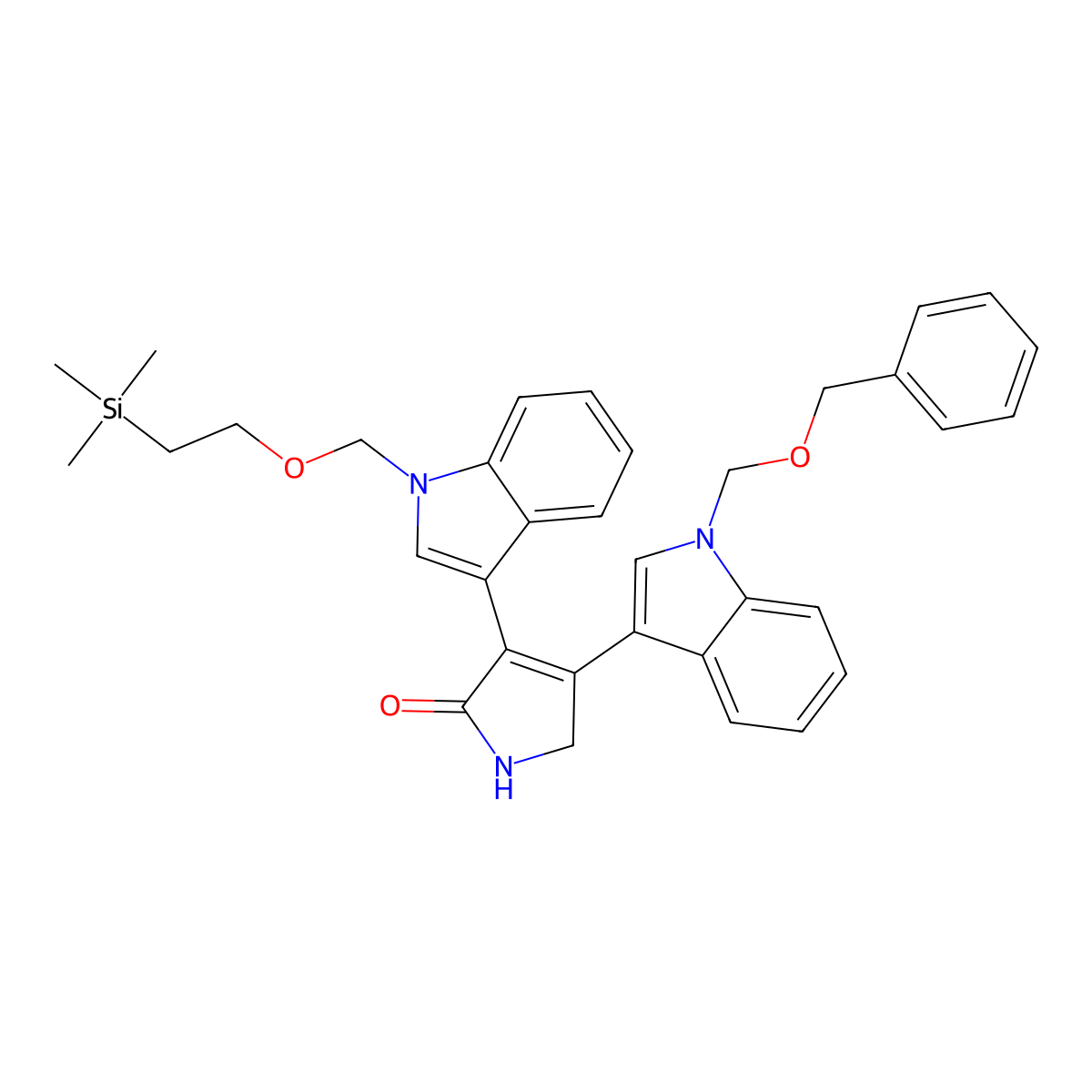 4-(1-(Benzyloxymethyl)-1H-indol-3-yl)-3-(1-((2-(trimethylsilyl)-ethoxy)methyl)-1H-indol-3-yl)-1H-pyrrol-2(5H)-one molecular structure, CAS 223428-48-6