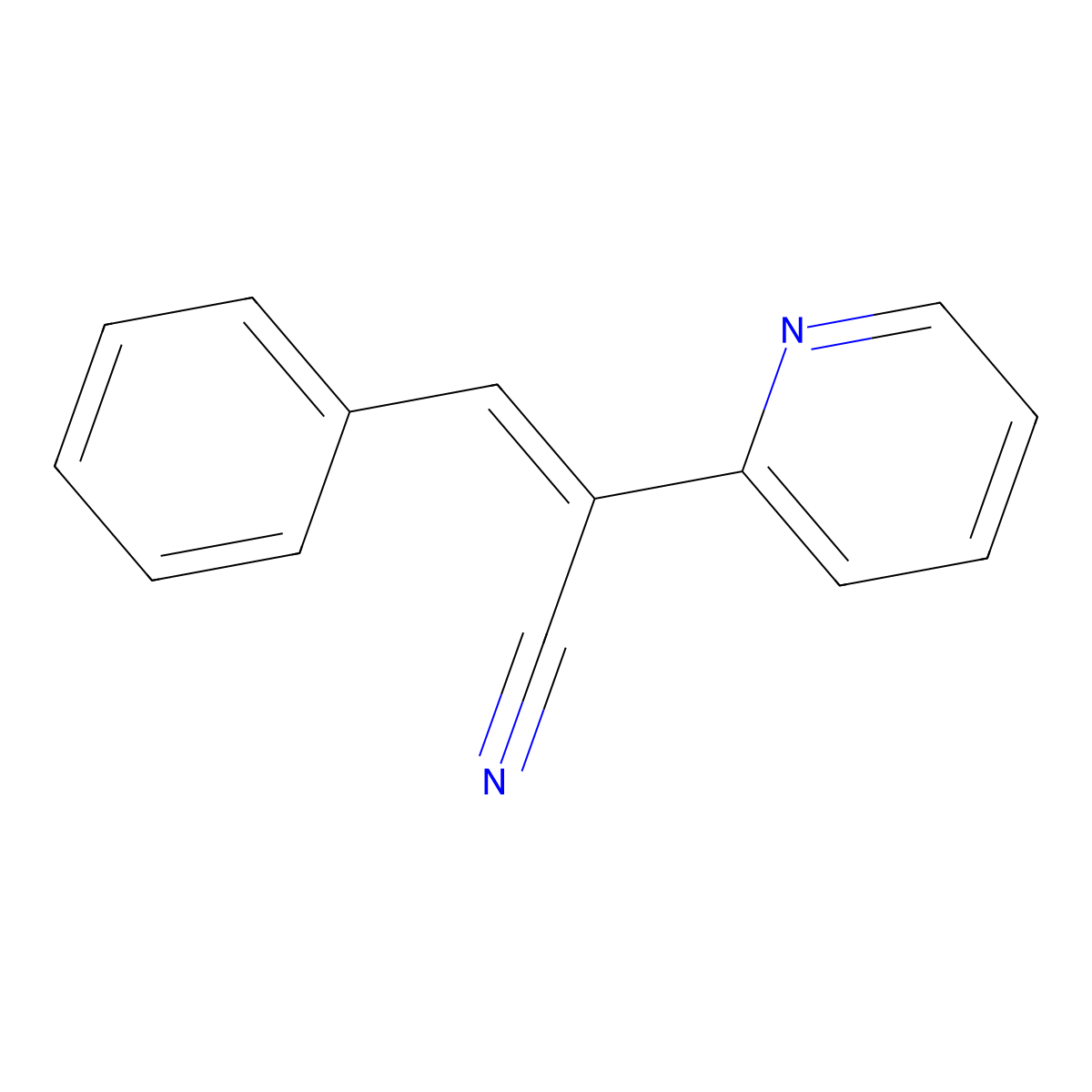 3-Phenyl-2-(pyridin-2-yl)acrylonitrile molecular structure, CAS 22345-98-8