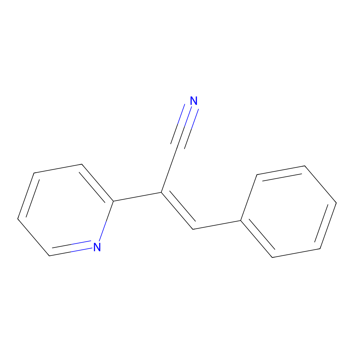 3-Phenyl-2-(pyridin-2-yl)acrylonitrile molecular structure, CAS 22345-98-8