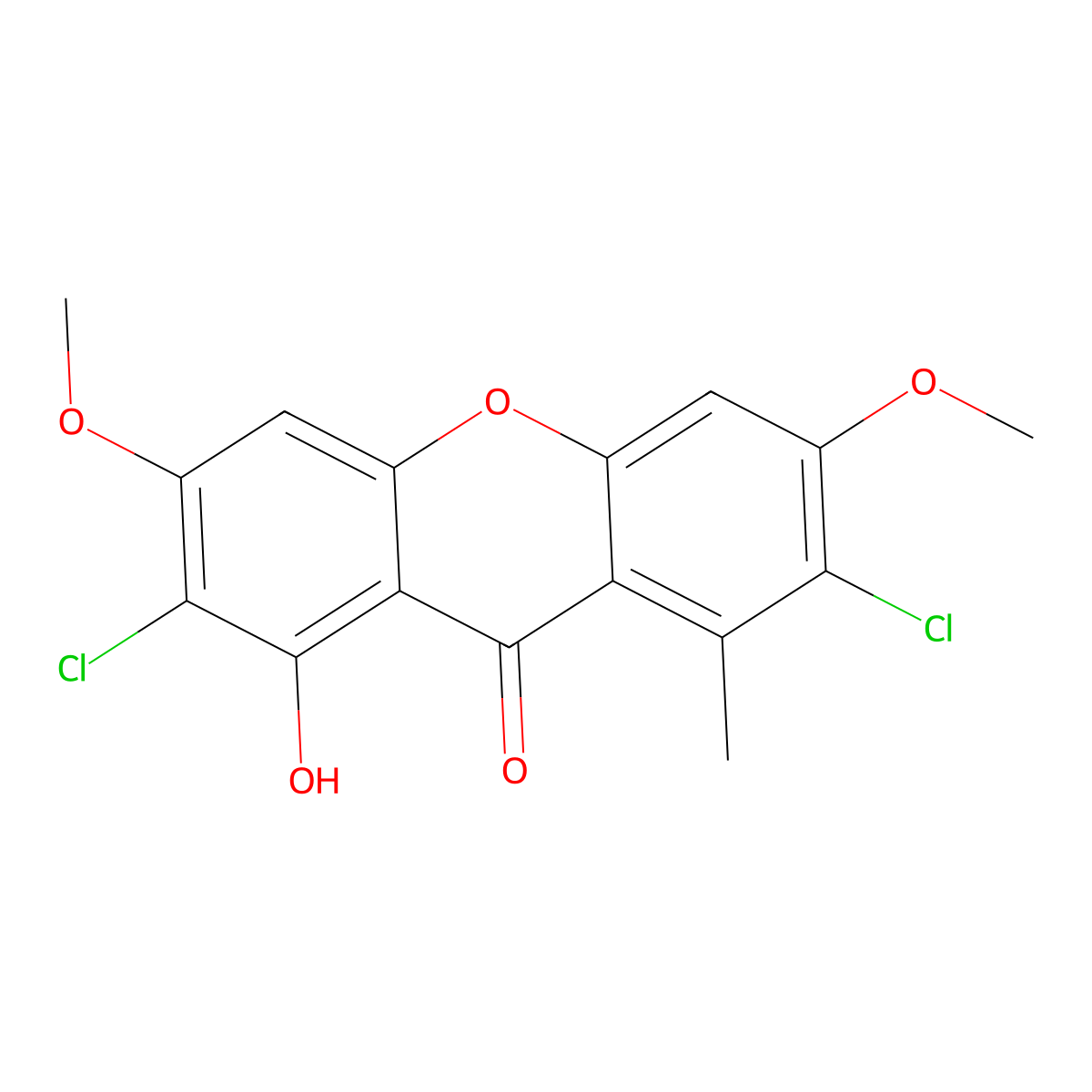 Xanthen-9-one, 2,7-dichloro-1-hydroxy-3,6-dimethoxy-8-methyl- molecular structure, CAS 22346-58-3