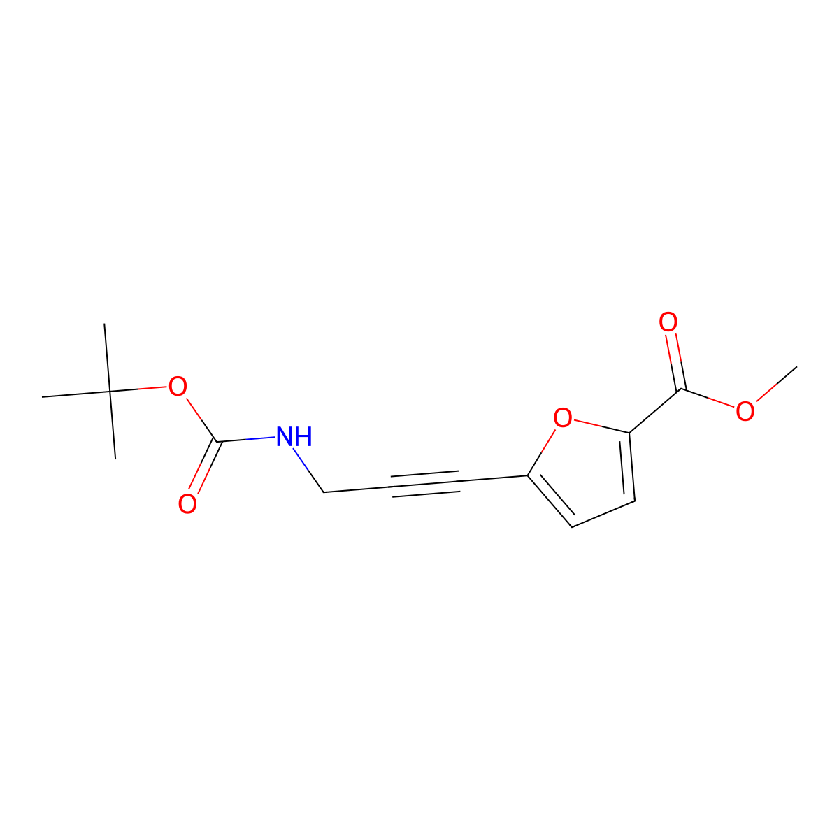 Methyl 5-(3-((tert-butoxycarbonyl)amino)prop-1-yn-1-yl)furan-2-carboxylate molecular structure, CAS 223461-83-4