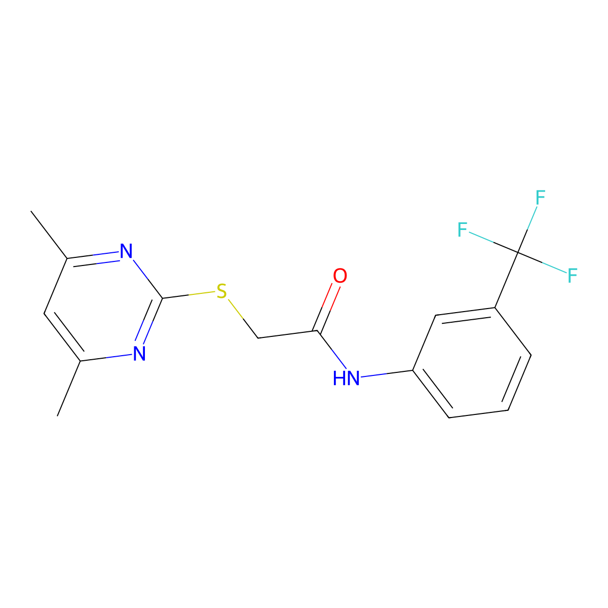 2-(4,6-dimethylpyrimidin-2-yl)sulfanyl-N-[3-(trifluoromethyl)phenyl]acetamide molecular structure, CAS 223485-56-1