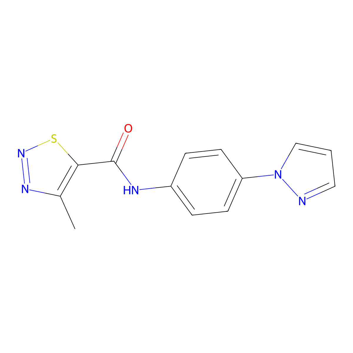 4-Methyl-N-(4-pyrazol-1-ylphenyl)thiadiazole-5-carboxamide molecular structure, CAS 223499-32-9