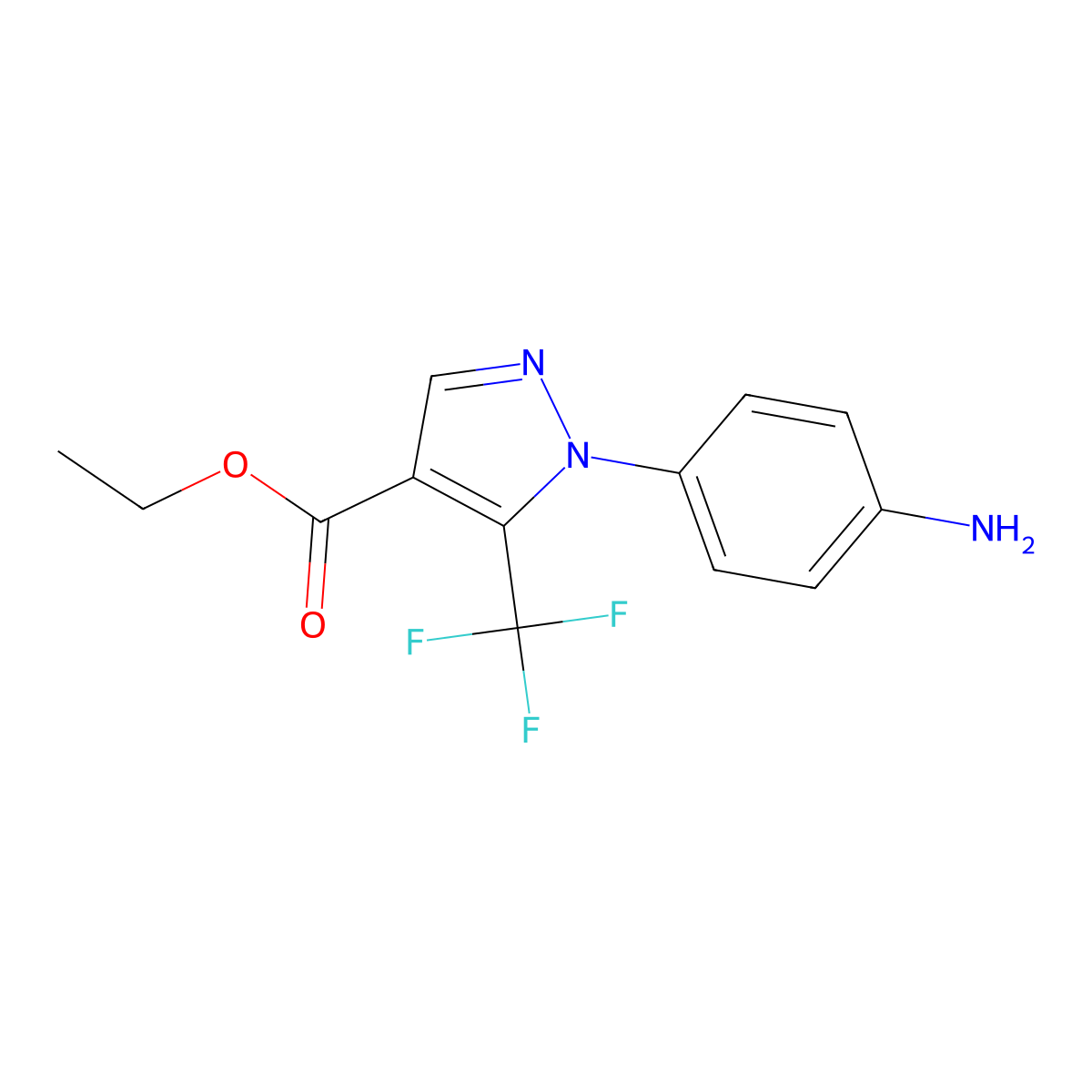 Ethyl 1-(4-aminophenyl)-5-(trifluoromethyl)-1H-pyrazole-4-carboxylate molecular structure, CAS 223500-15-0