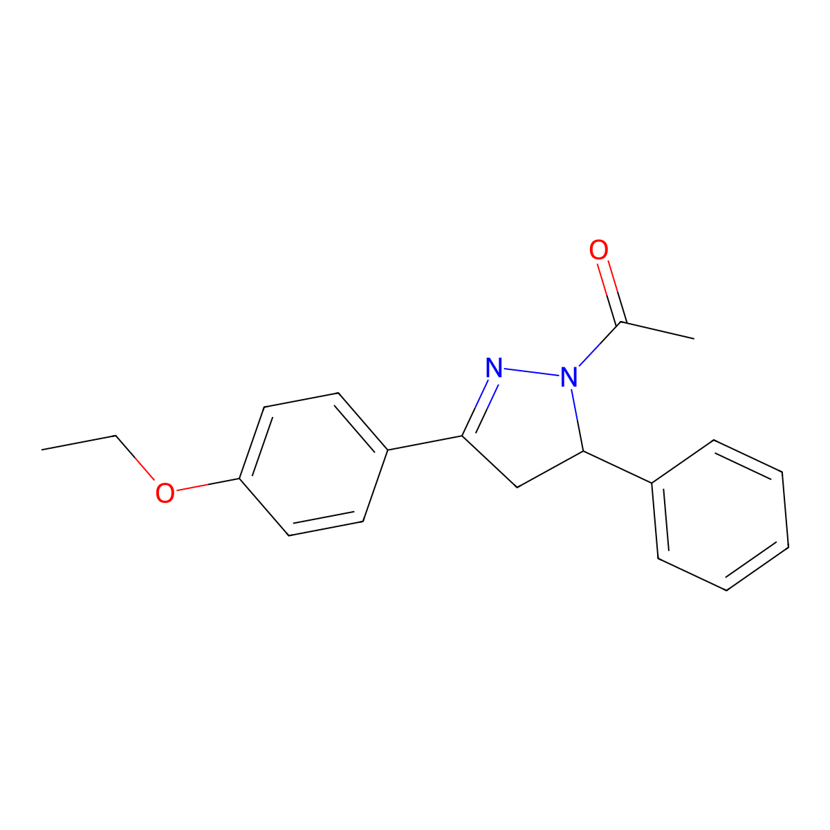 1-Acetyl-3-(4-ethoxyphenyl)-5-phenyl-2-pyrazoline molecular structure, CAS 223505-26-8