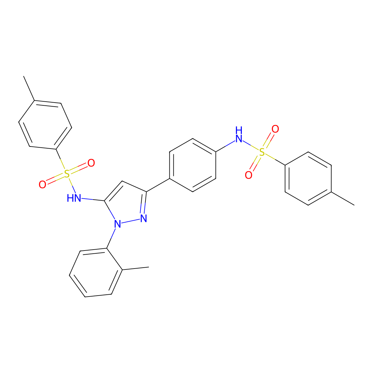 4-methyl-N-[1-(2-methylphenyl)-3-(4-{[(4-methylphenyl)sulfonyl]amino}phenyl)-1H-pyrazol-5-yl]benzenesulfonamide molecular structure, CAS 223518-67-0