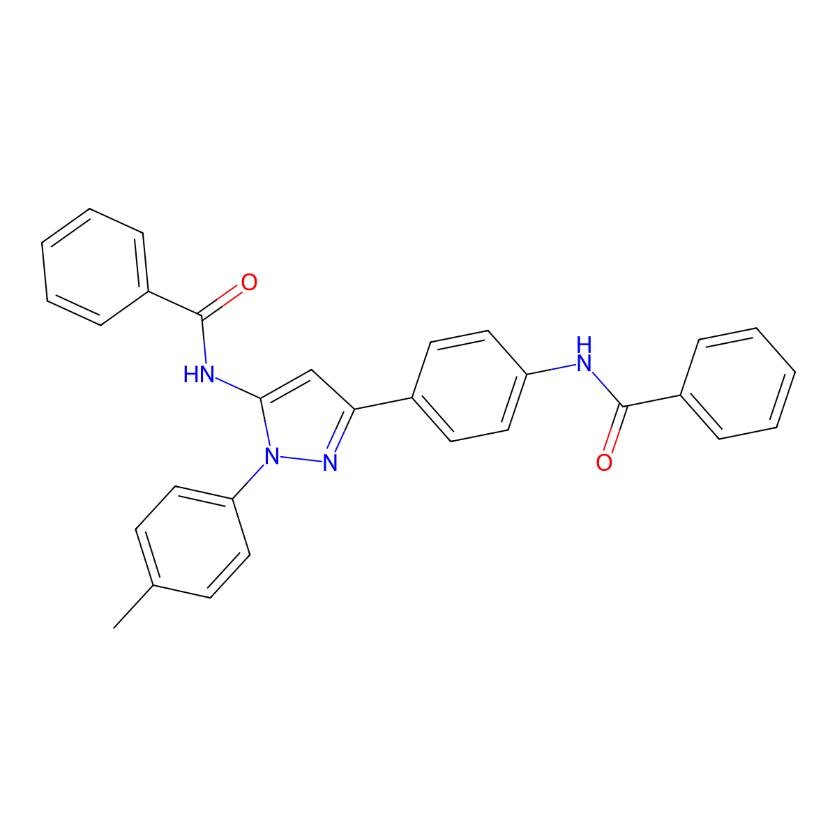 N-[4-[5-benzamido-1-(4-methylphenyl)pyrazol-3-yl]phenyl]benzamide molecular structure, CAS 223518-76-1