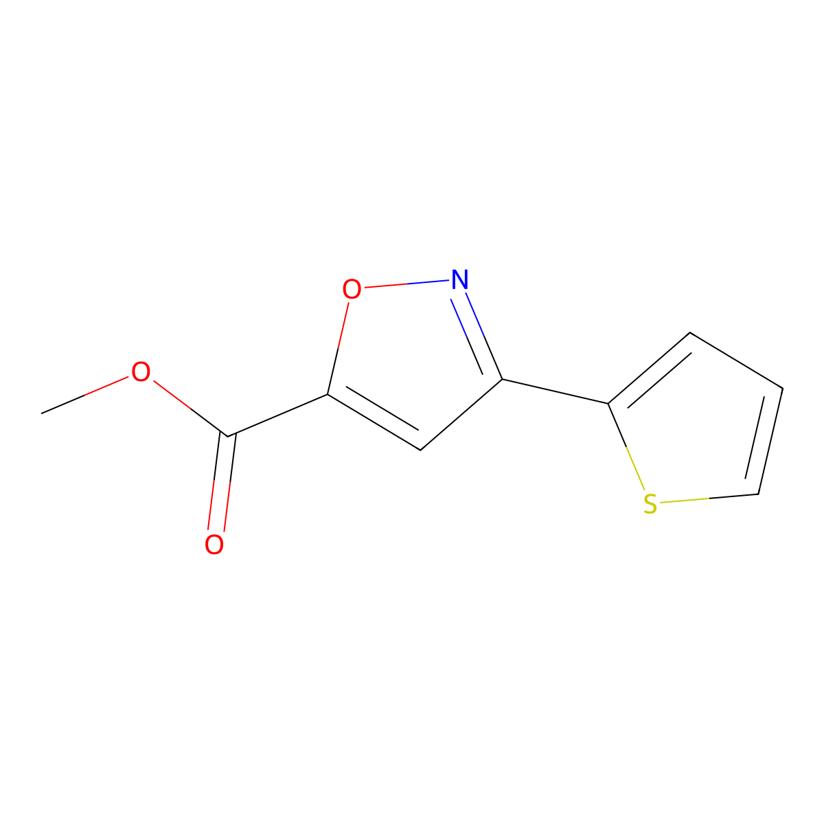 Methyl 3-(2-thienyl)-5-isoxazolecarboxylate molecular structure, CAS 22353-87-3