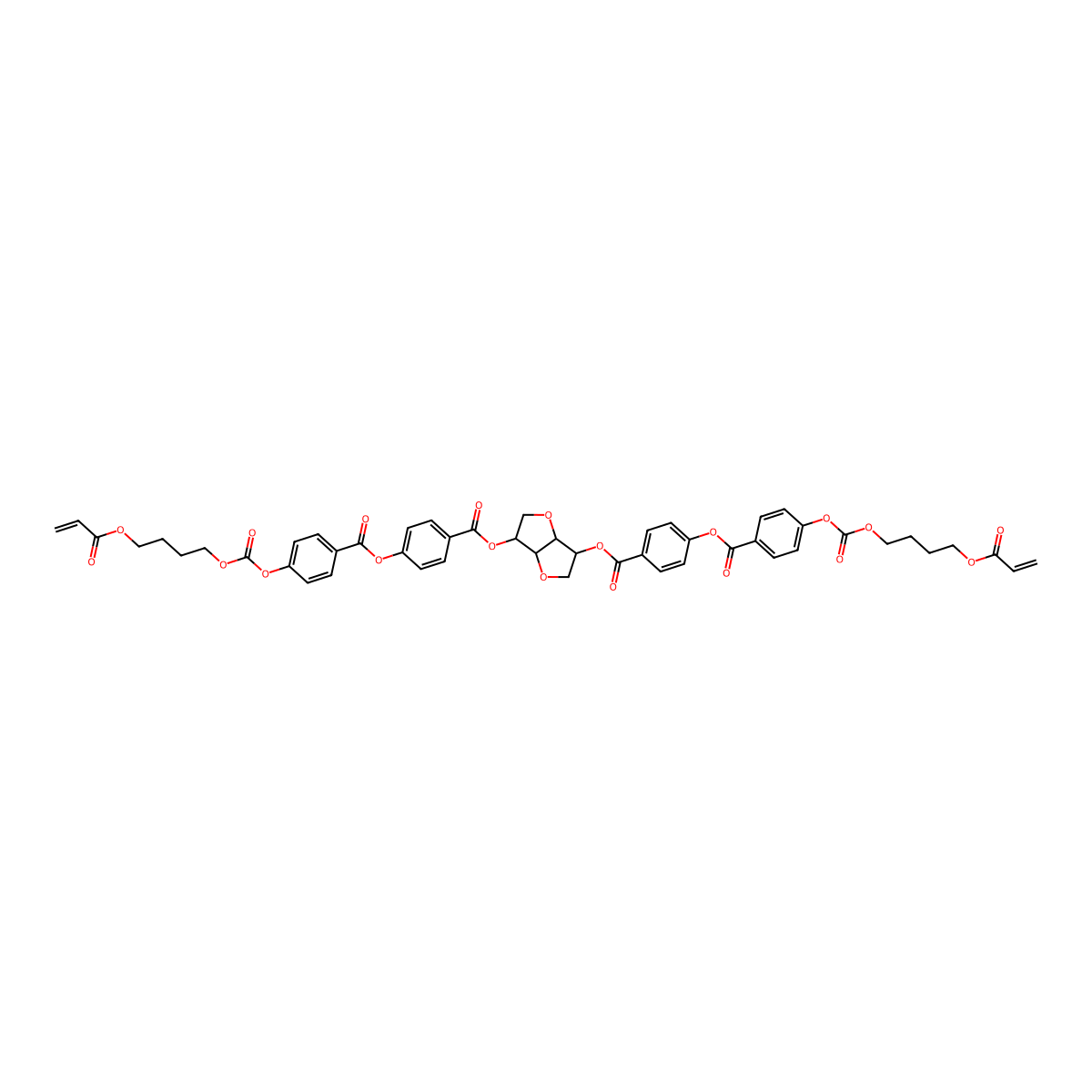 [6-[4-[4-(4-Prop-2-enoyloxybutoxycarbonyloxy)benzoyl]oxybenzoyl]oxy-2,3,3a,5,6,6a-hexahydrofuro[3,2-b]furan-3-yl] 4-[4-(4-prop-2-enoyloxybutoxycarbonyloxy)benzoyl]oxybenzoate molecular structure, CAS 223572-88-1