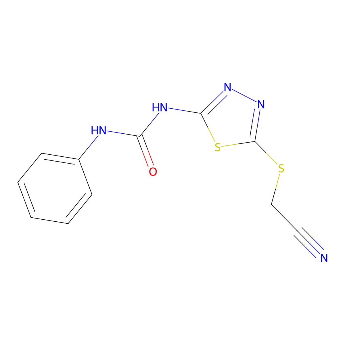 1-(5-((Cyanomethyl)thio)-1,3,4-thiadiazol-2-yl)-3-phenylurea molecular structure, CAS 223581-15-5