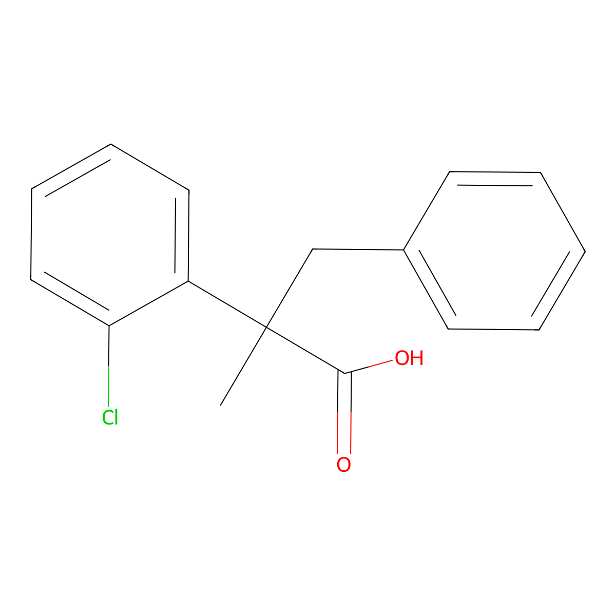 2-(2-Chlorophenyl)-2-methyl-3-phenylpropanoic acid molecular structure, CAS 22360-39-0