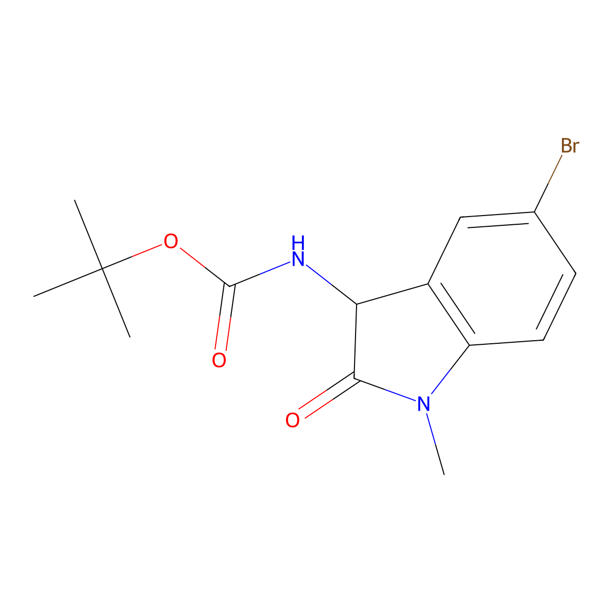 tert-butyl N-(5-bromo-1-methyl-2-oxo-2,3-dihydro-1H-indol-3-yl)carbamate molecular structure, CAS 2236070-68-9