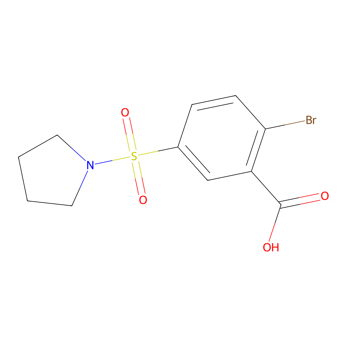 2-Bromo-5-(pyrrolidin-1-ylsulfonyl)benzoic acid molecular structure, CAS 22361-65-5