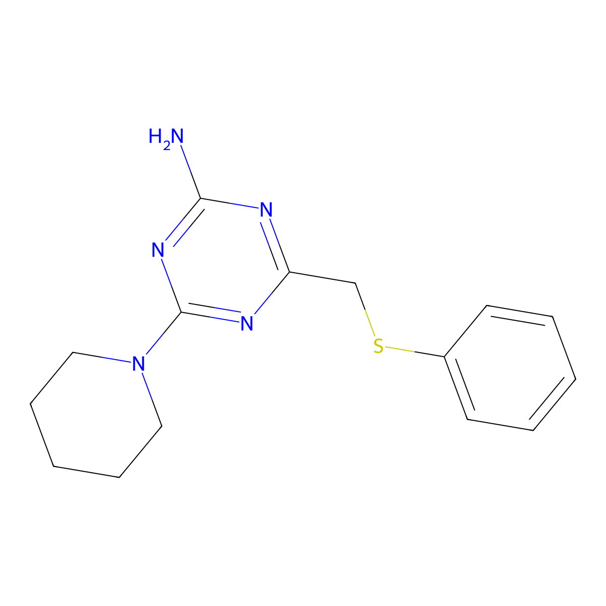 4-[(Phenylthio)methyl]-6-(1-piperidinyl)-1,3,5-triazin-2-amine molecular structure, CAS 22362-20-5