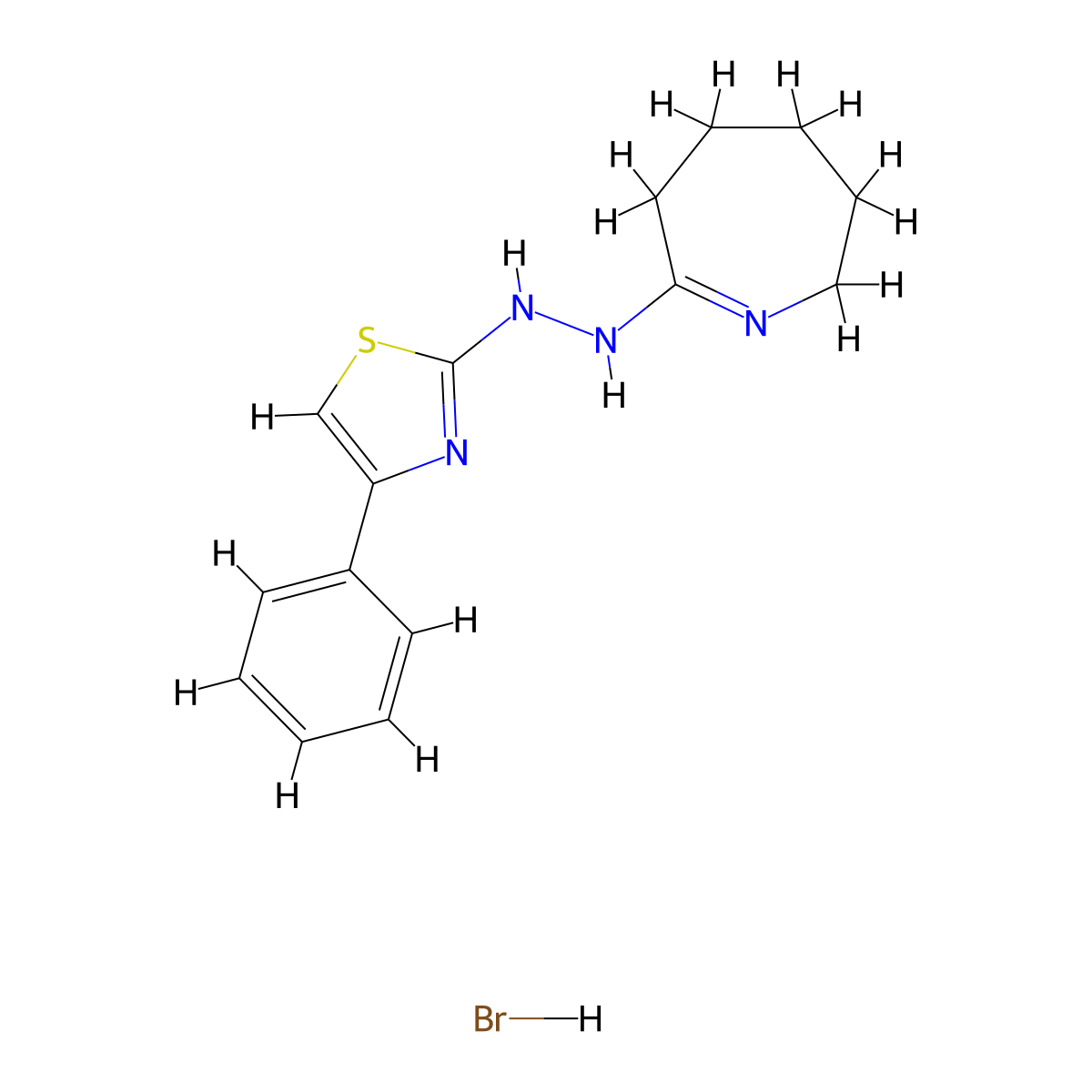 4-phenyl-2-(2-(3,4,5,6-tetrahydro-2H-azepin-7-yl)hydrazinyl)thiazole hydrobromide molecular structure, CAS 223645-57-6